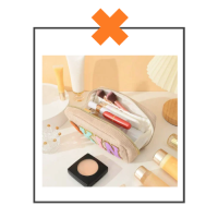 Make-up tas/toilettas SKIN camel gekleurde letters